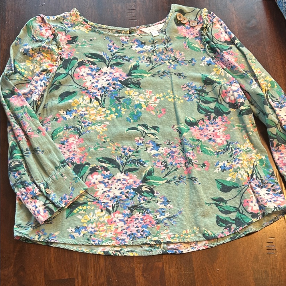 LC Lauren Conrad Floral Blouse in Green and Pink